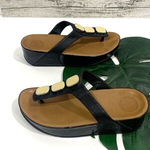 Fitflop Women’s Size 6 Pietra II Sandal Shoes Black Leather Thong Slip On Detail